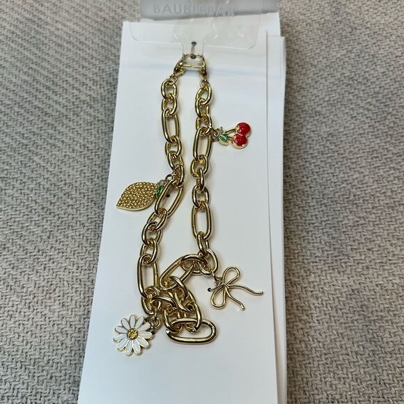 Bauble Bar Phone Charm Wristlet NEW Gold Lemon Cherry Daisy Bow 12 inch - Picture 5 of 8